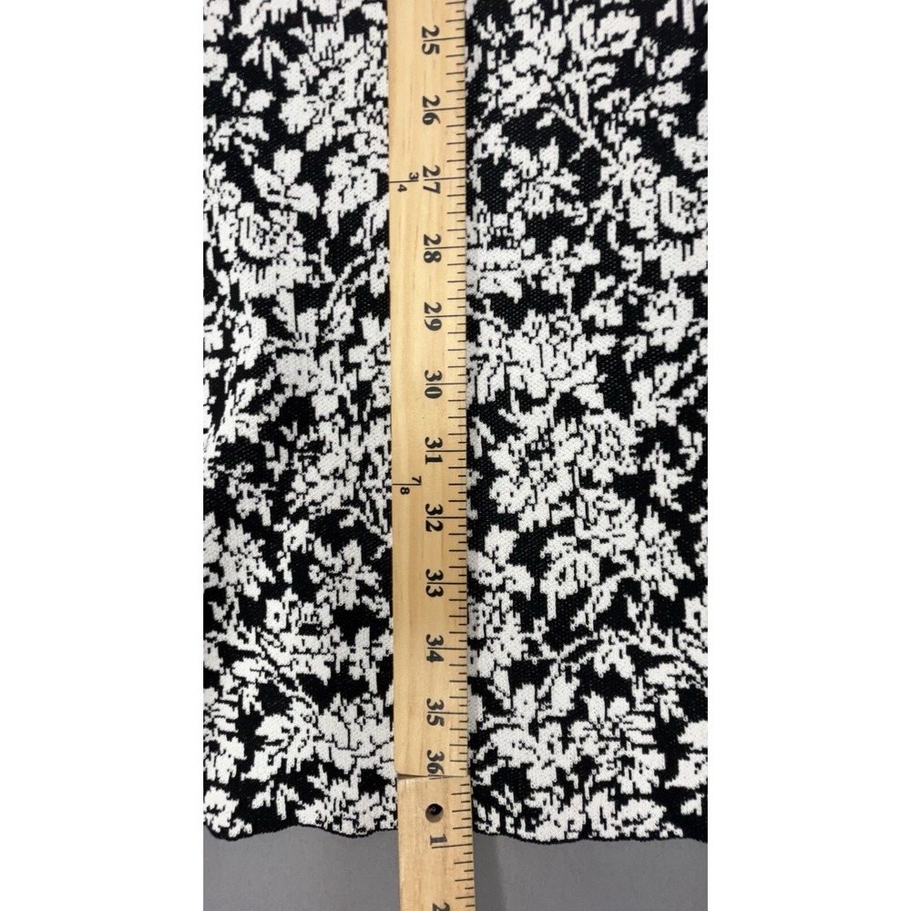 Michael Kors Sweater Dress M Black White Floral Flare Cuff Stretchy Feminine - Picture 9 of 9